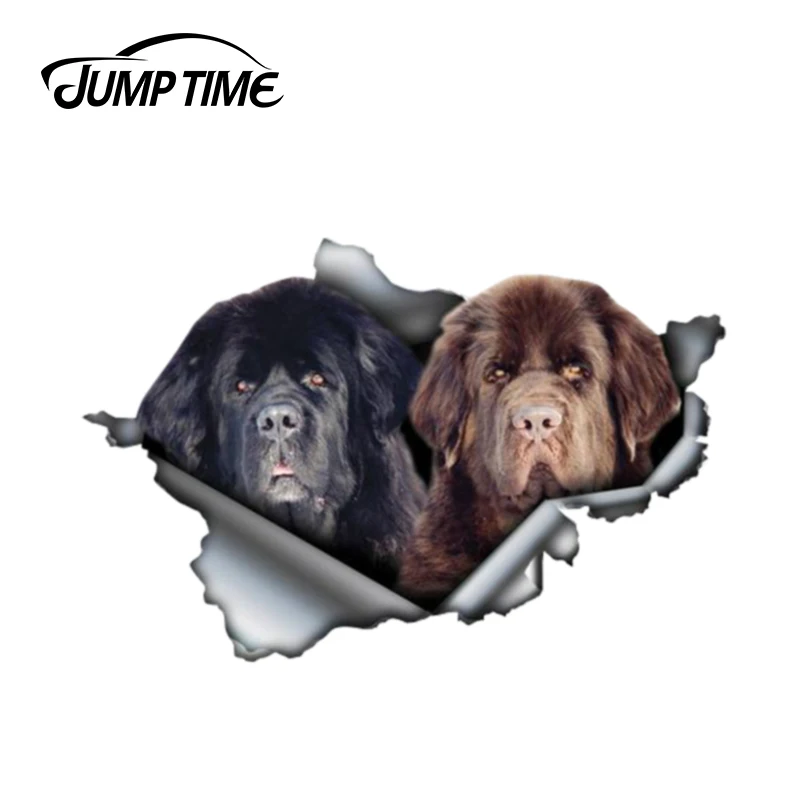 

Jump Time 13cm x 8.8cm Black brown Newfie Sticker Torn Metal Bumper Decal Funny Car Stickers Window Trunk Animal 3D Car Styling