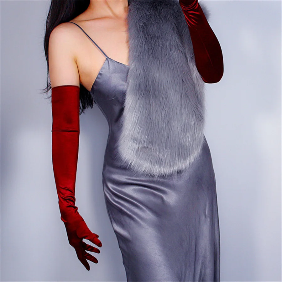 Шелковые женские перчатки 58 см эластичные шелковые атласные длинные