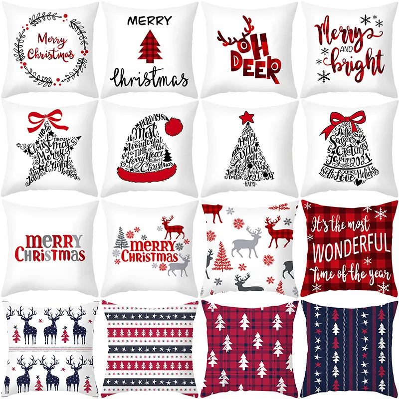 

45cm Merry Christmas Cushion Cover Navidad Pillowcase 2020 Christmas Decorations For Home Xmas Noel Ornament Happy New Year 2021