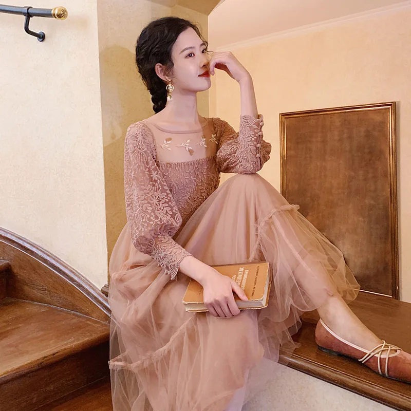 Женское кружевное платье вышитая сетчатая Тюлевая тонкая элегантная Дамская