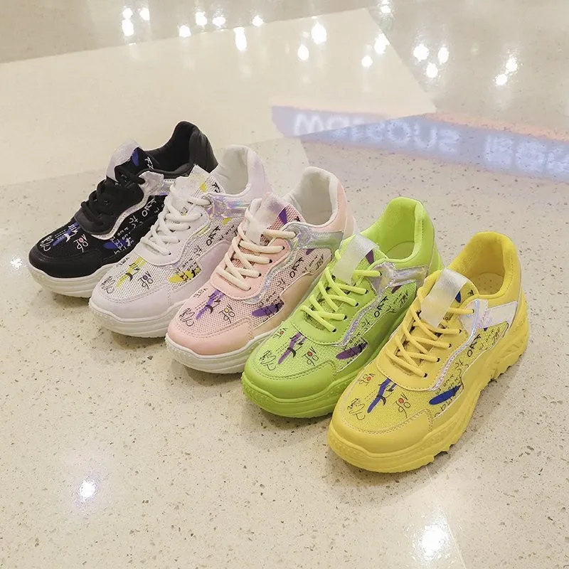 

Yellow Sneakers For Women Chunky Platform Shoes 36-42 Lace Up Thick Sole Women Shoes