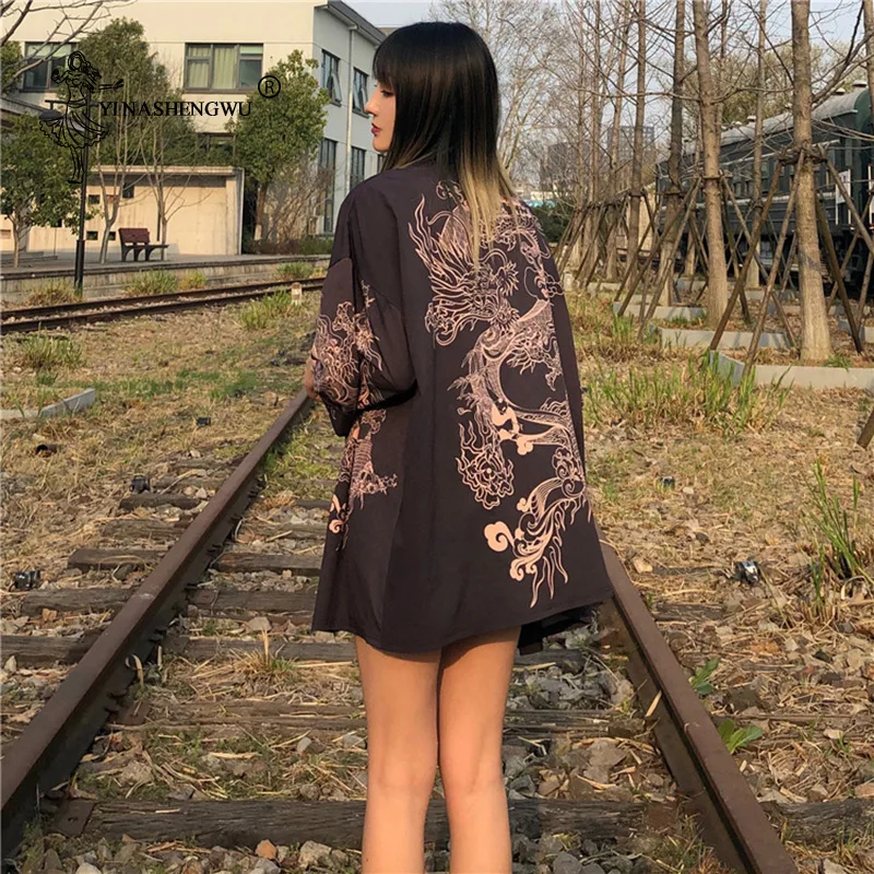 Yukata женское кимоно с поясом Блузка Новая мода кимоно блузка японский веер принт Женская рубашка Летний солнцезащитный Топ Япония Женщины