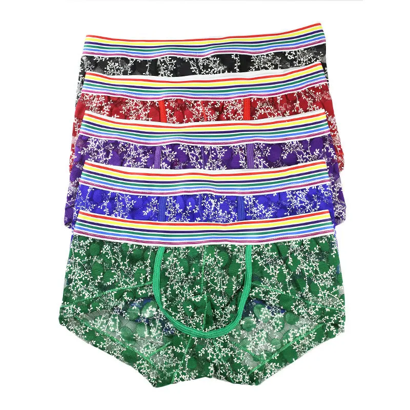 Трусы боксеры для геев 2XL кружевное Прозрачное нижнее белье ажурные шорты