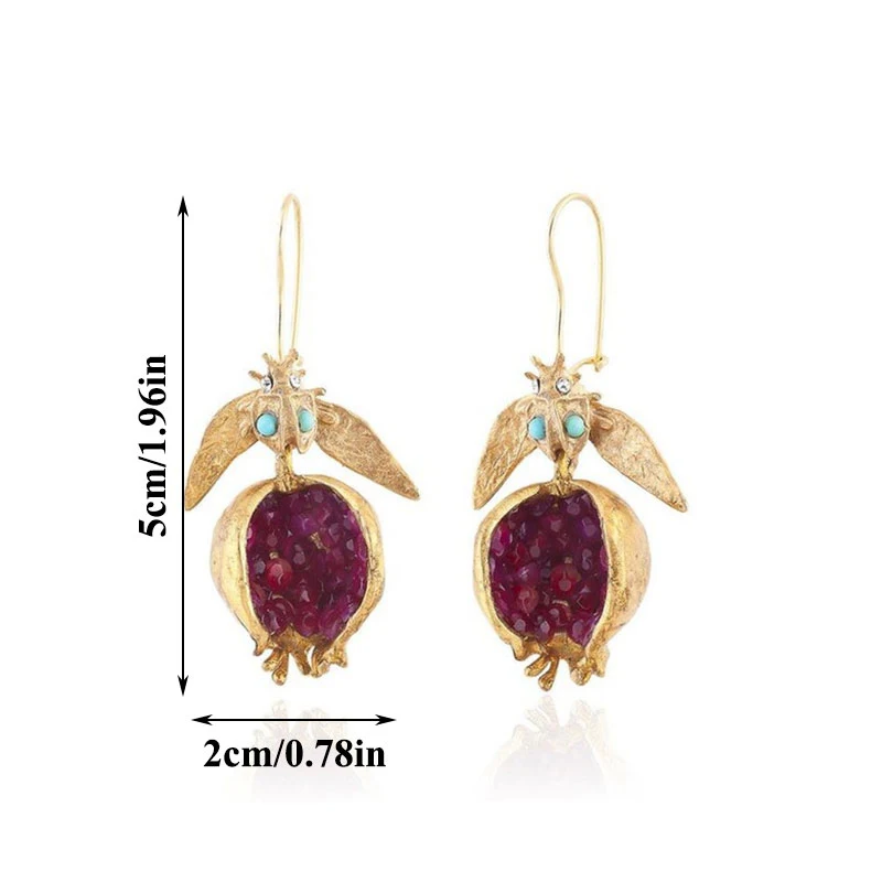 

Personality Vintage Fruit Red Pomegranate Crystal Earrings For Women Fashion Jewelry Creative Ethnic Style Accessories