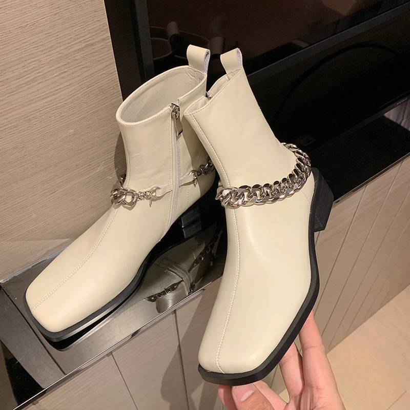 

Elegant Concise Back Zipper Women Warm Boots Genuine Leather Round Toe Thick Heels Pumps Wedding Office Lady Shoes Woman