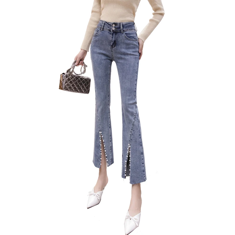 

Denim Ankle-Length Bell-Bottoms Women's Spring/Summer 2021 New Fashion High Waist Straight Slimming Small Split Pants