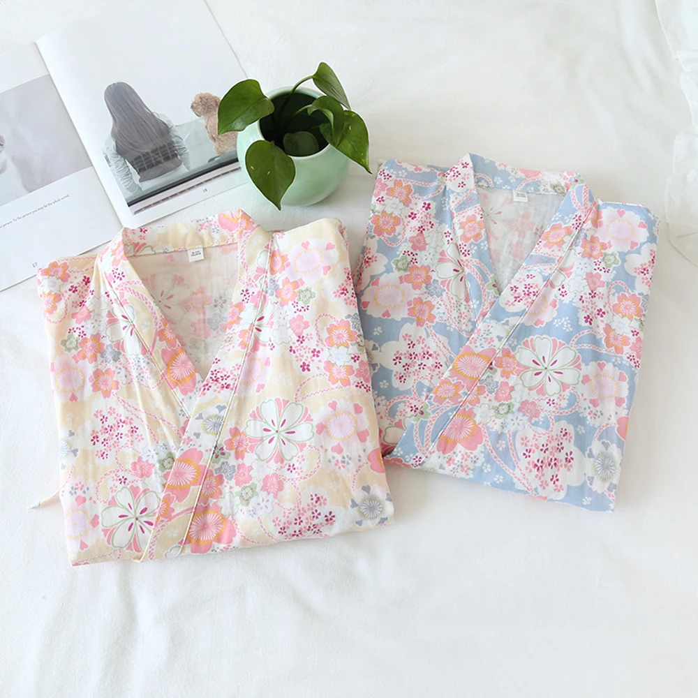 Хлопковые женские кимоно пижамы юката японский цветочный принт свободная