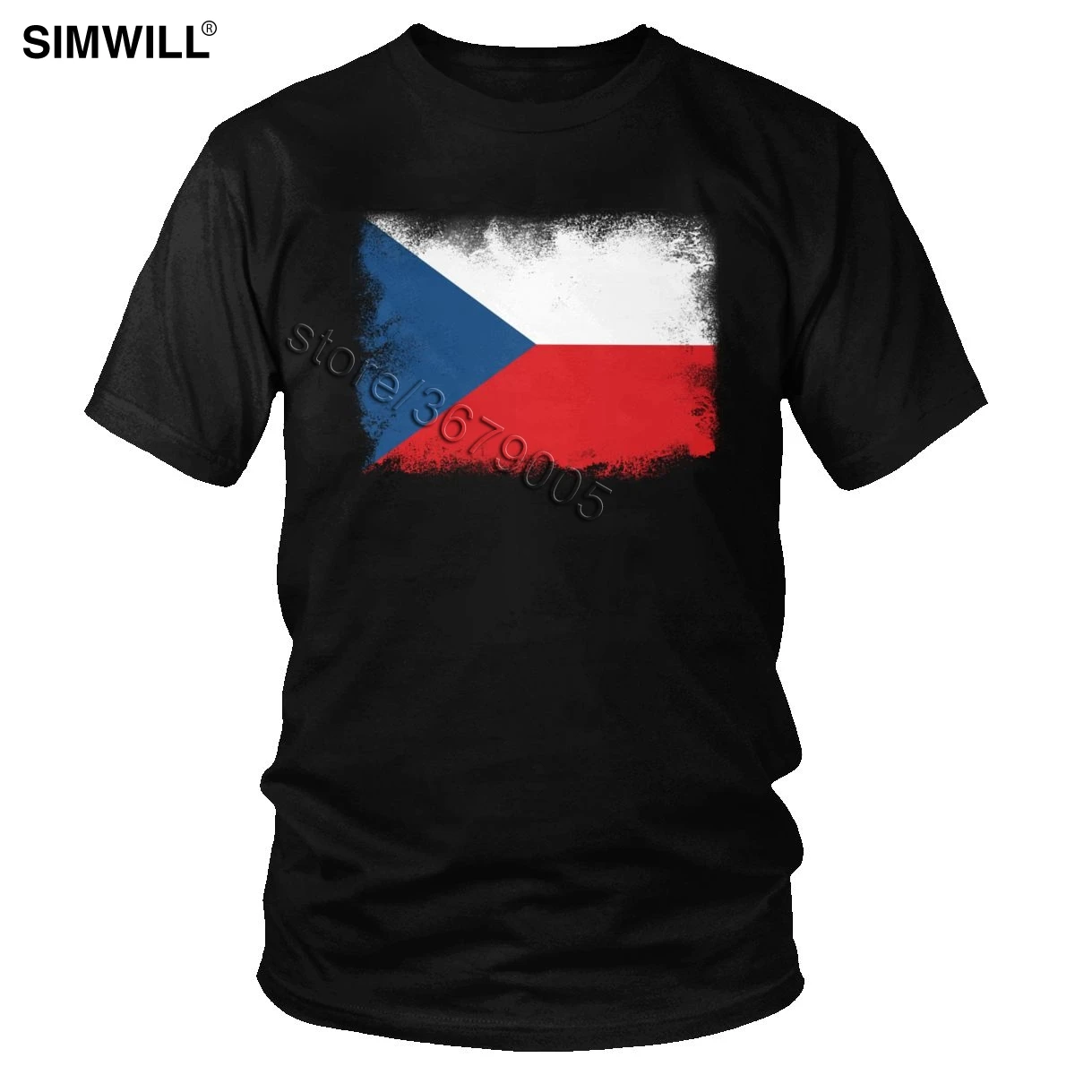 Футболка мужская с принтом флага Чехии Ретро стиль гранж короткими рукавами