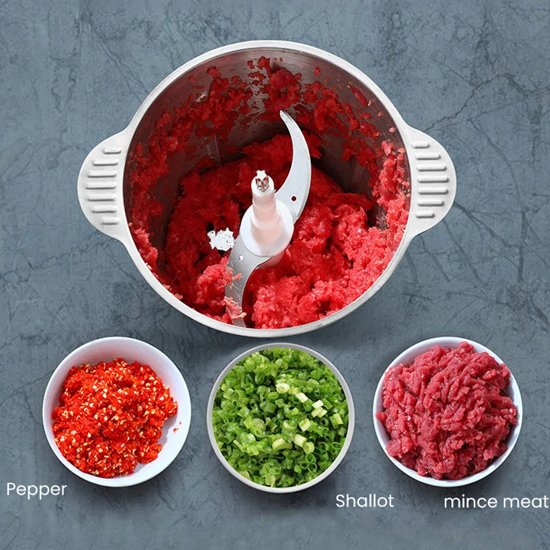 

2L/3L Capacity Electric Meat Grinder Stainless Steel Garlic Masher Kitchen Food Chopper Automatic Meat Grinder Mincer Processor