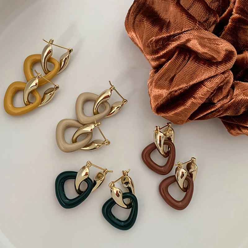 Женские Двойные треугольные серьги Peri'sBox акриловые геометрические 4 цветов со