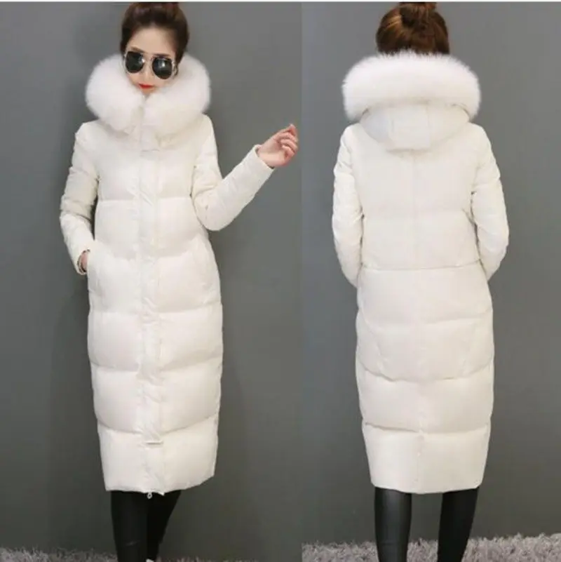 2019 new 90% duck down fashion brand winterl fur collar long down jacket women super long over knee thickening hooded coat