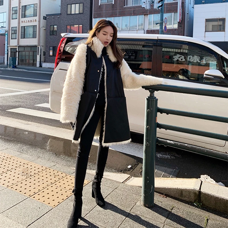 

Winter Lamb Wool Leather Jacket Women 2020 New Korean Style Mid-length Loose Faux Fur Coat Lambwool Outwear Feamle Campera Mujer