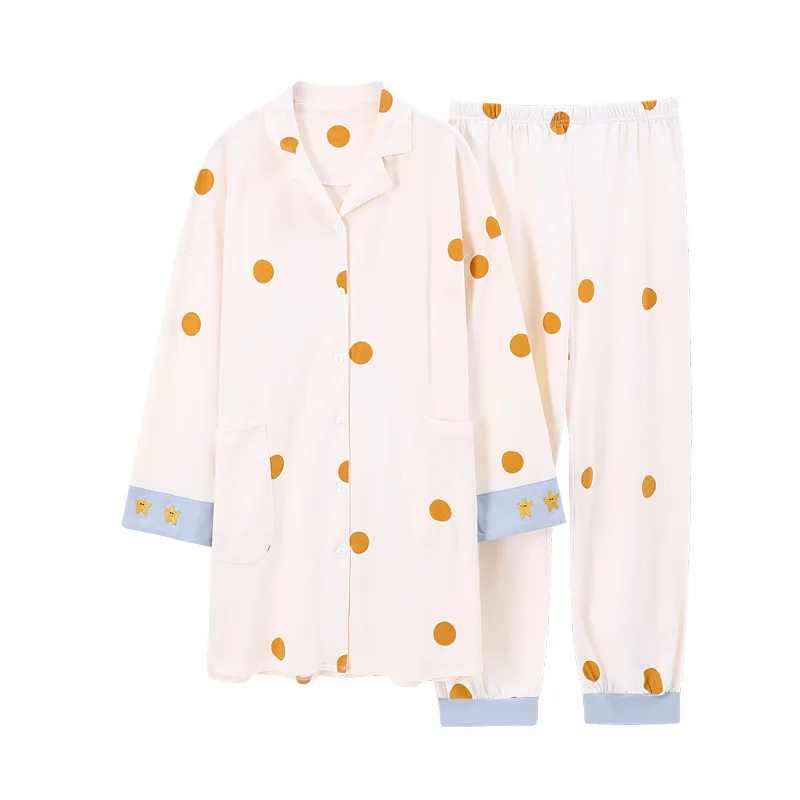 

White Long-sleeved Pajamas Women's Spring and Autumn Pure Cotton Cartoon Cute Plus Size Home Clothes Sleepwear