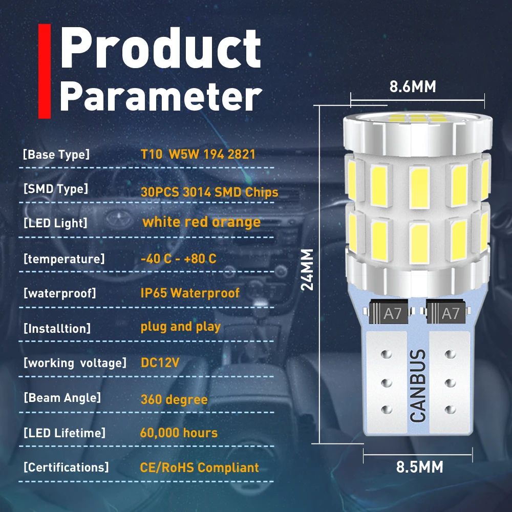 T10 Led 5W5 194 лампочка для салона автомобиля Canbus Error Free W5W bmw e90 e46 e60 f10 f30 e39 e36 f20 x5 e70 e53 e92 m3