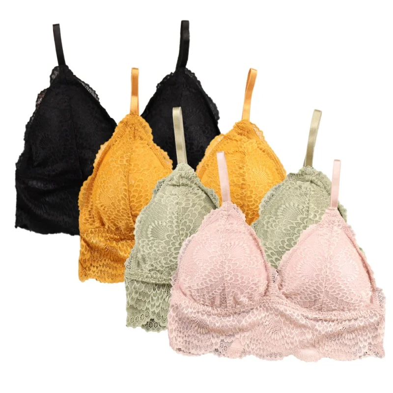 

Women Sexy French Style Bralette Seamless Deep V Lace Wireless Thin Push Up Bras Soft Comfortable