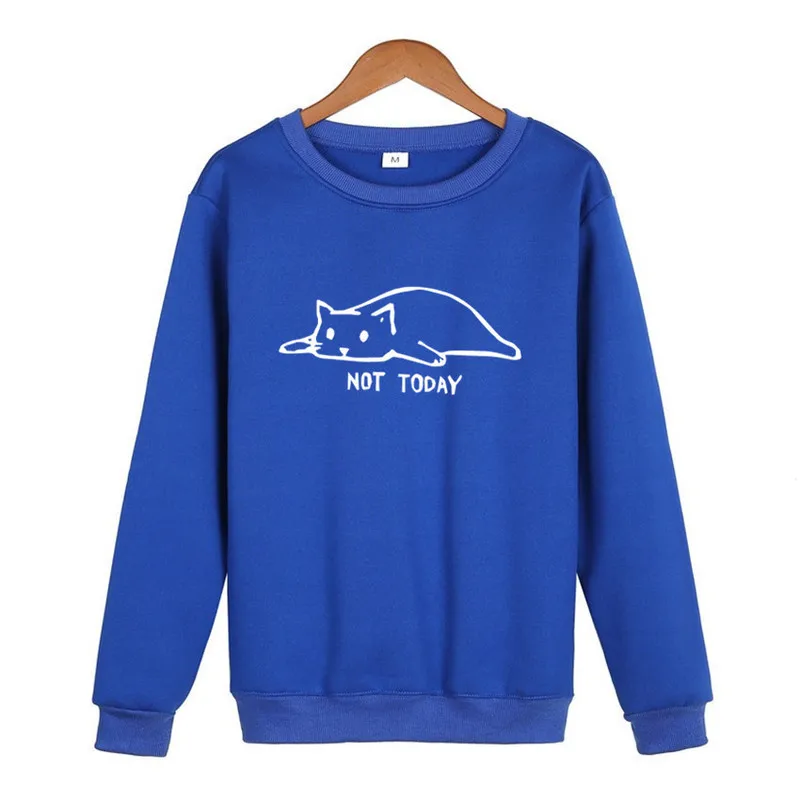 NOT TODAY Printed Sweatshirts Men 2020 Autumn Winter Fleece Warm Pullover Male Lazy Cat Funny Men's Hoodie Hipster |