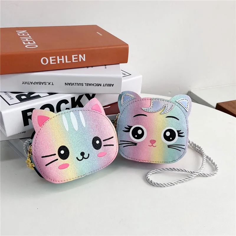Mini Crossbody Bag for Children Cute Cartoon Cat Baby Girls Shoulder Bags PU Leather Boys Kids Small Coin Purse Handbags Wallet