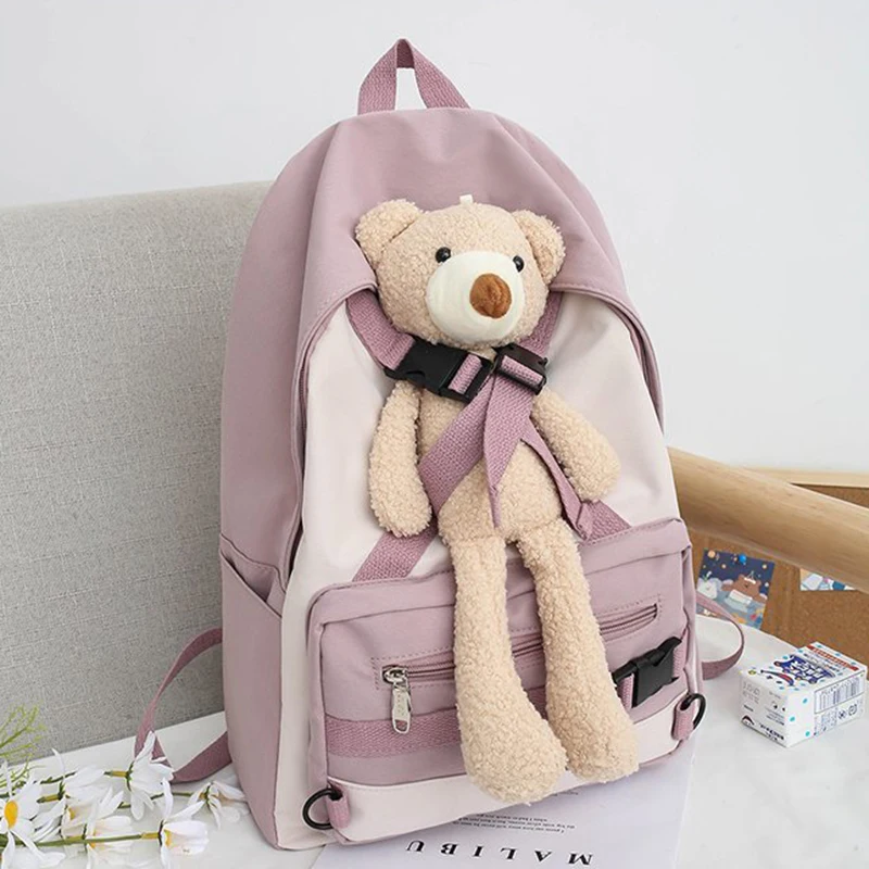 

Korean Canvas Bag Waterproof Material Large Capacity Backpack Fashion School Bear Simple Backpack Girl Child Dropshipping 2020
