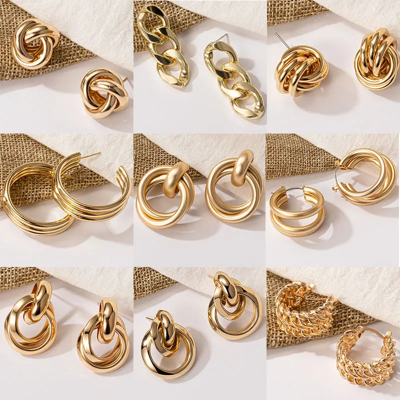 

New Fashion Punk Style Gold Twisted Round Vintage Earrings 2021 Trend Statement Stainless Steel Metal Earrings For Women Jewelry