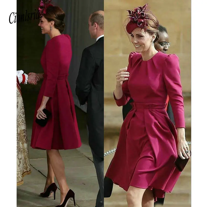 

Long Sleeve Mother Of The Bride Dresses with Overskirt Jewel Neck Chic Wedding Guest Dress Knee Length Mothers Formal Gowns