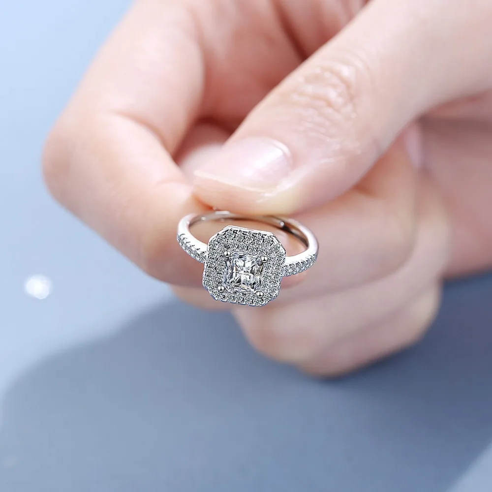 

Luxury 925 Sterling Silver Clear CZ Zircon Square Adjustable Wedding Rings For Women Gifts Jewelry