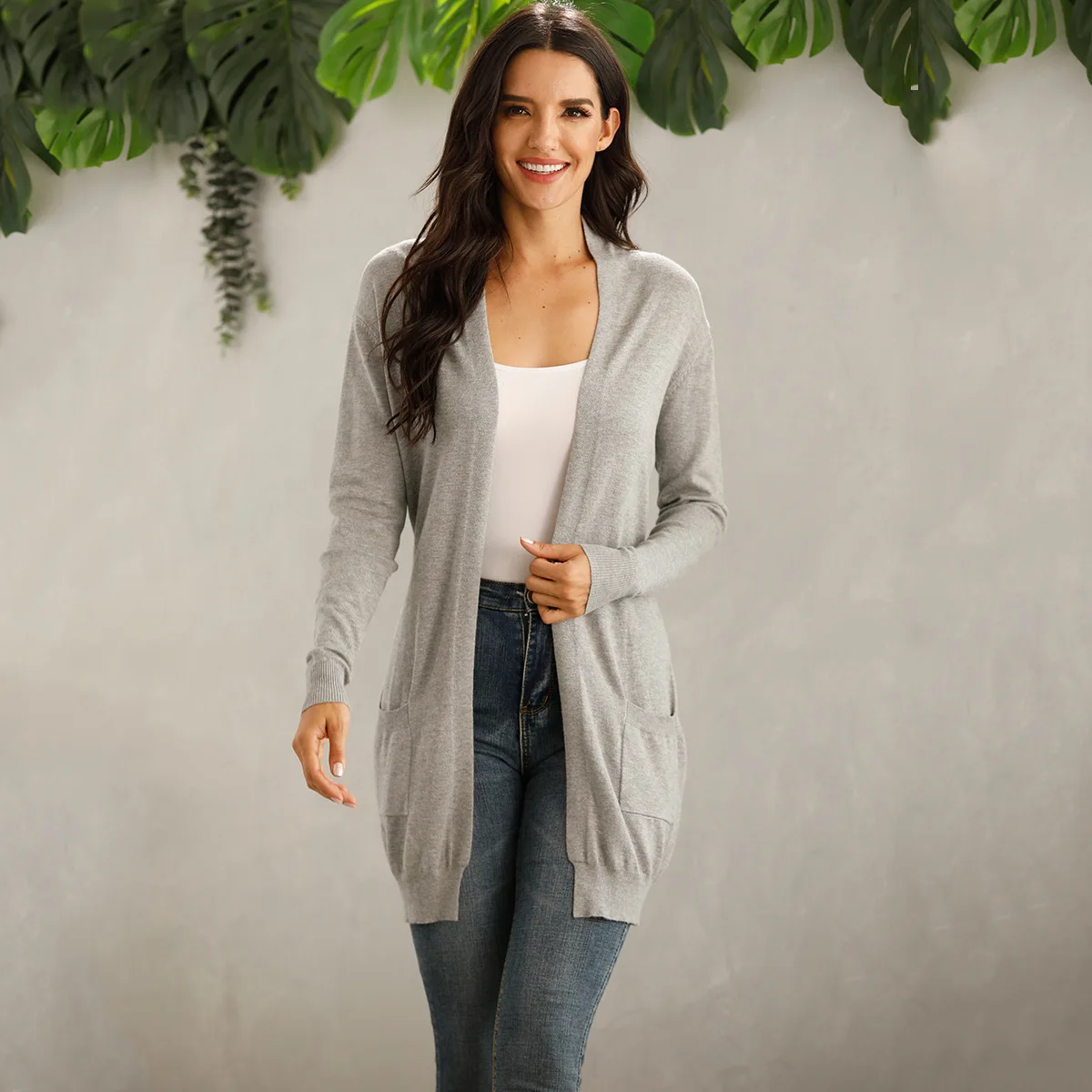

Women's new cardigan long sleeve casual double pocket sweater sweater