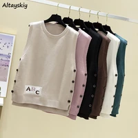 autumn women sweater vests patchwork side buttons fashionable sleeveless knit top korean style sweaters large size m 3xl elegant