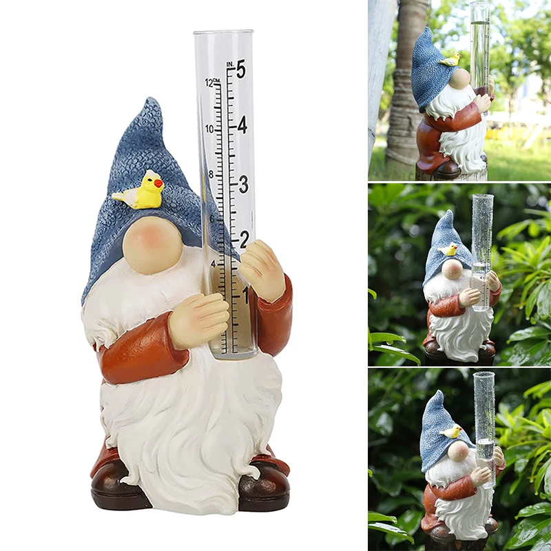 

Resin Gnome Rain Gauges Statue Hand Painted Gnome Ornament Creative Gifts for Outdoor Garden Courtyard Decoration JDH88