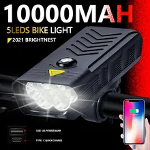 20000LM 5Leds MTB Bicycle lights 10000MAH Usb Rechargeable Bike Light Flashlight Outdoor Cycling Bike Accessaries As Power Bank