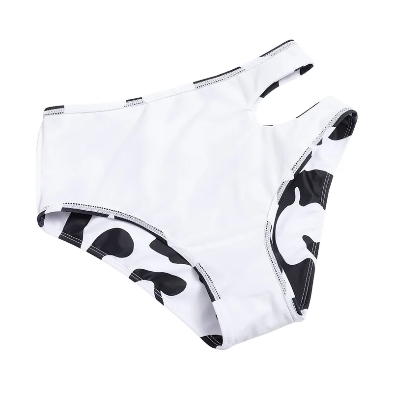 

Summer Ladies Split Swimwear Set Hot Women Creative Cow Printing Sexy One Shoulder High Waist Hollow Bikini High Waist Swimsuit