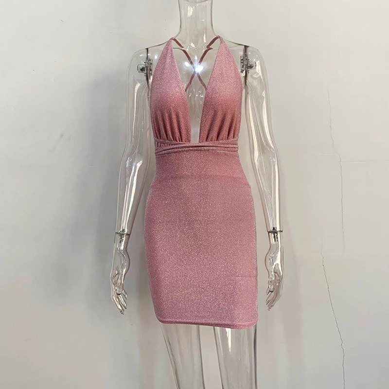 Женское облегающее мини-платье с V-образным вырезом | Женская одежда