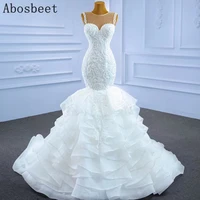 mermaid wedding dress lace 2021 with ruffles gown train plus size wedding gown for bridal women sleeveless vestido de noiva