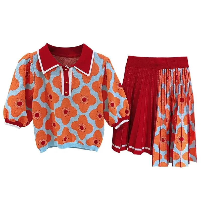 Женский Жаккардовый трикотажный топ комплект из двух предметов с цветочным