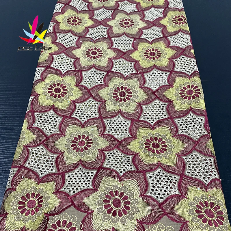 Швейцарский шнур шелк Молоко хлопок вышивка кружево ткань Фиолетовый красивый