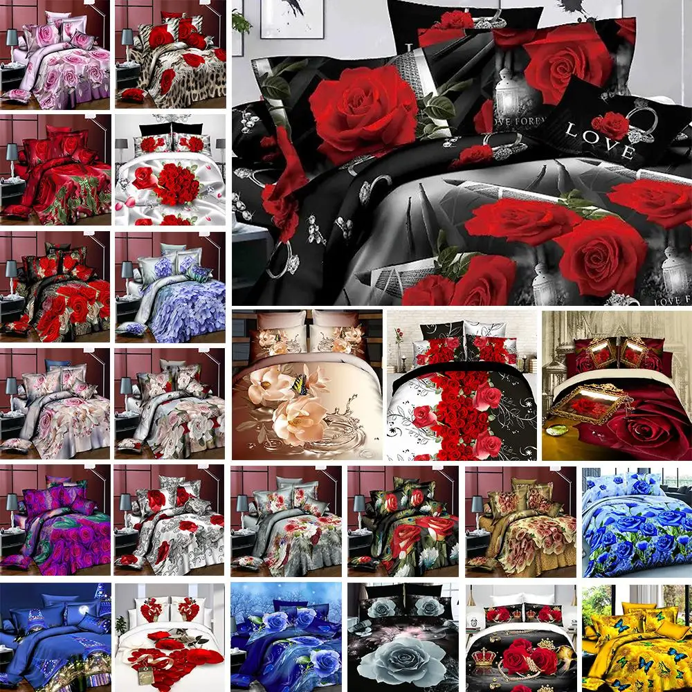 4 шт./компл. принт Красный цветок постельное белье Классический Постельное