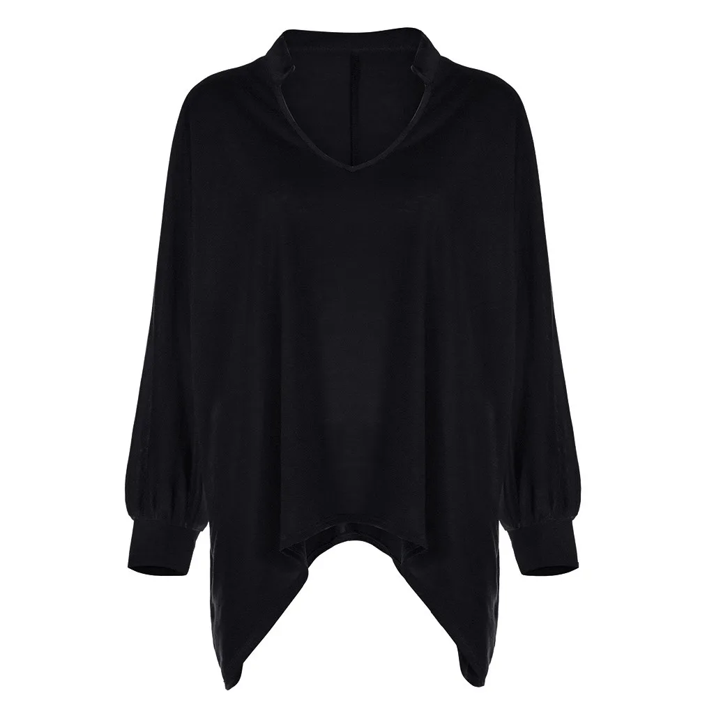 feitong Blouse Female Clothing Women's Loose Plus Size Solid Long Sleeve V-neck Pullover Blouse Tops Shirt Plus Size 5XL