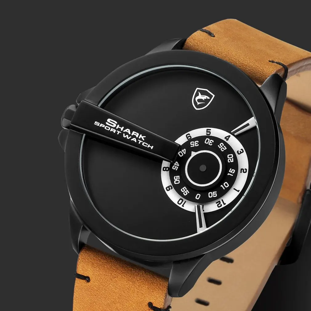 Brown SH562 Спортивные часы SHARK, брендовые, поворотный циферблат, черный, красный, дизайн, кварцевые, Crazy Horse, кожаный ремешок, военные мужские креативные часы/SH563 - Цвет: Brown SH562