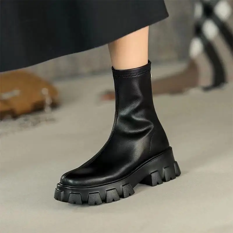 

Size 34-41 Women Ankle Boots 2022 Platform Leather Winter Shoes Woman Warm Fur High Heels Short Boots Footwear Botas De Mujer