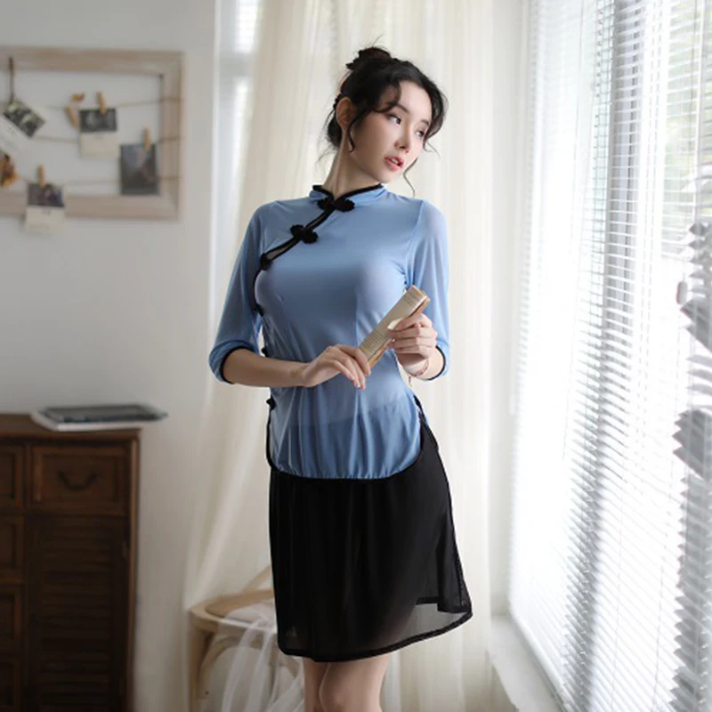 Сексуальное эротичное нижнее бельё с лямкой вокруг шеи Ретро фартук китайский стиль костюм перспективные костюмы женский пижамный комплект
