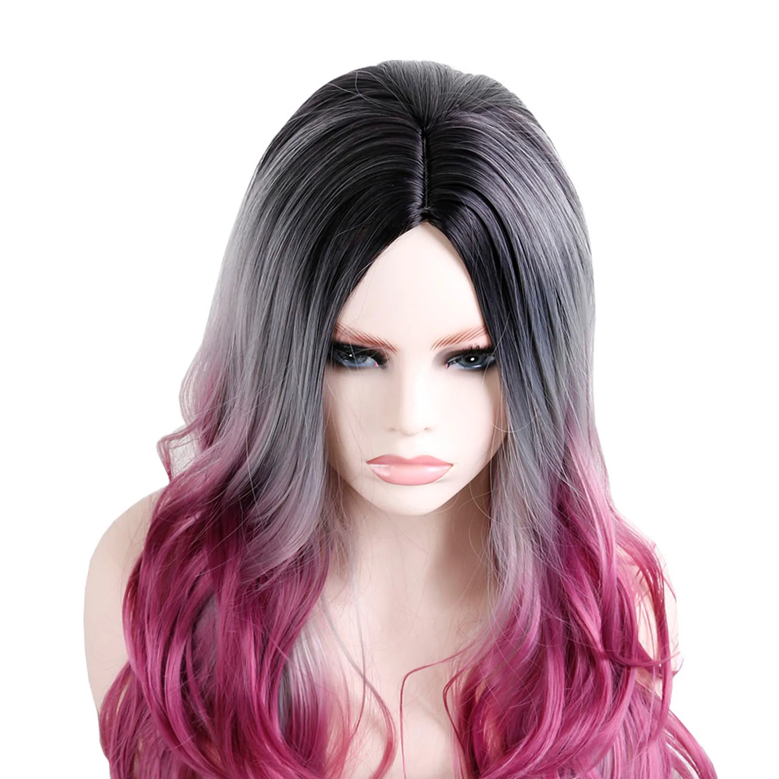 

DAIGELO Women's Reusable Wig Gradient White Pink Wig Big Wave Ladies Long Hair Wig Headdress Style Clothing With Hair Accessorie