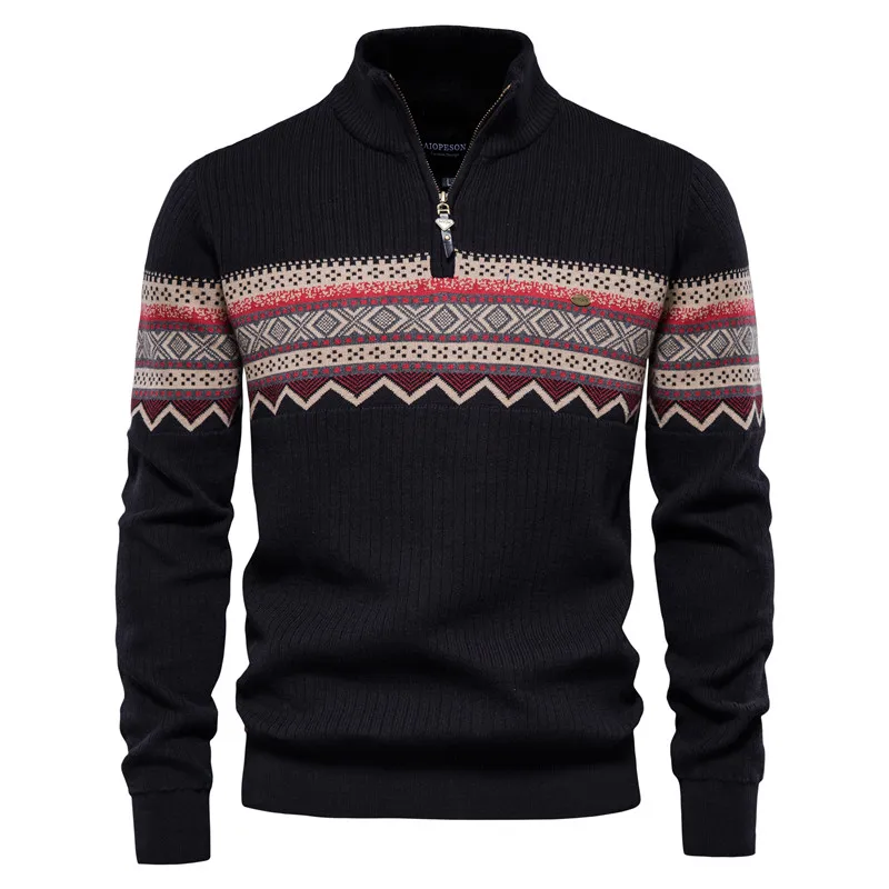 

2022 New Neck Sweater Men Casual Streetwear Spliced Pullovers Mens Sweaters Winter Fashion Warm Sweater 6116-70