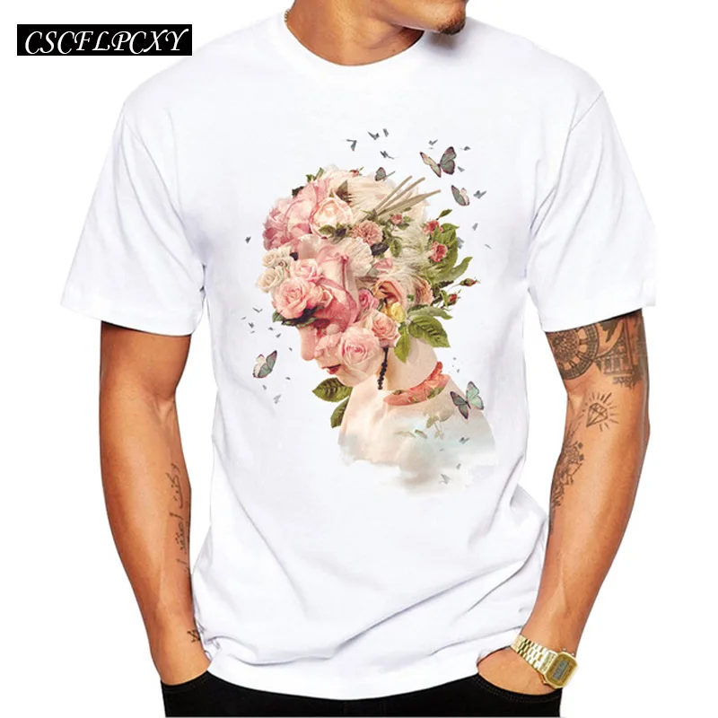 2019 Новая модная симбиозная Летняя мужская футболка с коротким рукавом цветочным