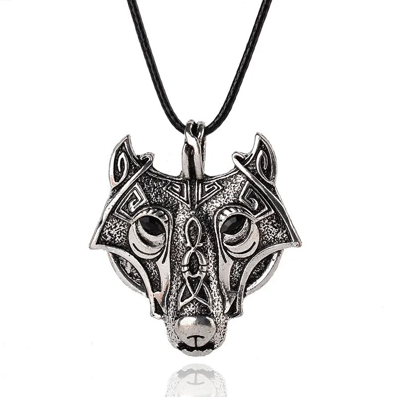 

Norse Vikings mythology wolf Head Pendant Necklace men's Vintage wolf head leather rope pendant accessories