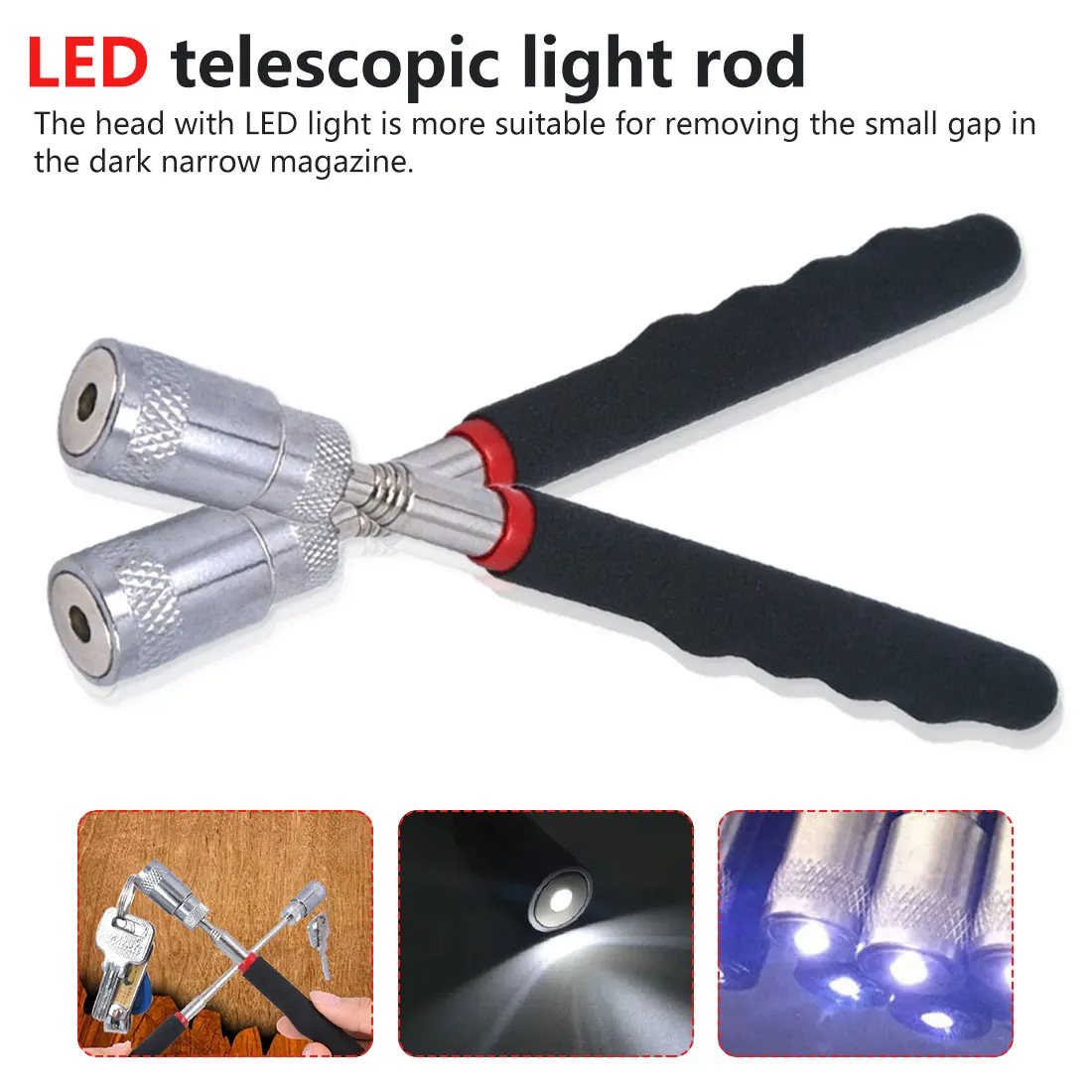 

Portable Telescopic Magnetic Pick Up Tool with LED Light Mini Magnet Pen Portable Extendable Rod Stick for Screw Nut Repair