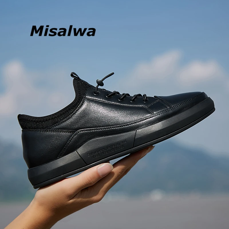 Misalwa Genuine Leather High Quality Men Shoes Casual Daily Trendy Sneakers Mens Black Comfortable Footwear Spring / Winter 2021 |