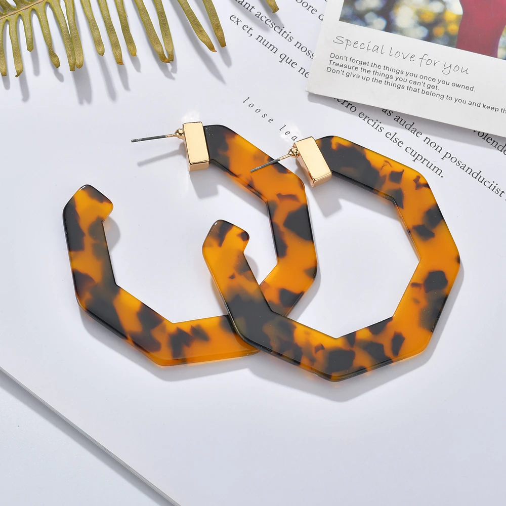 New Tortoiseshell Resin Alloy Ring Earrings Bohemian Acrylic Combination Circles Exquisite For Women Factory Wholesale | Украшения и