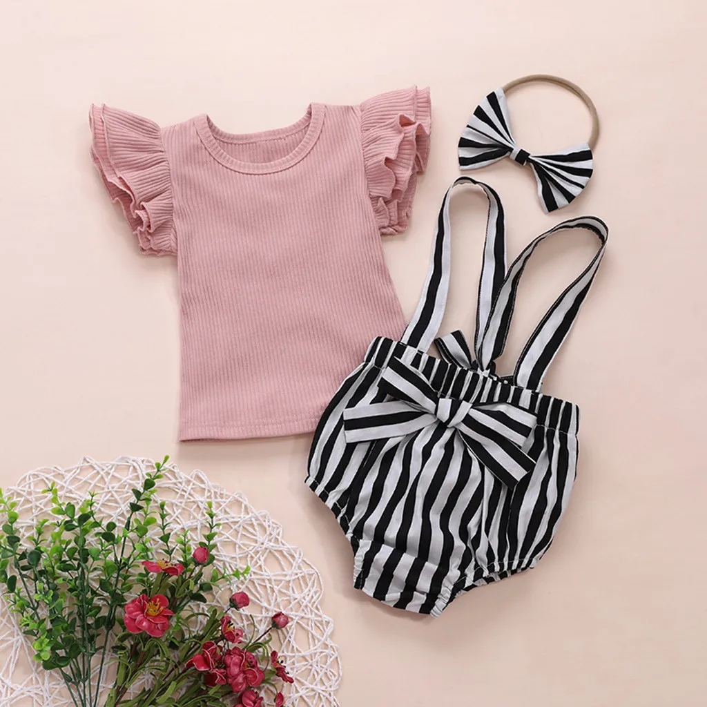 

Baby Summer Clothes 2020 Sleeveless Bodysuit Stripe Suspenders Short Baby Girl Outfit Ensemble Bebe Baby Meisje Clothing Sets