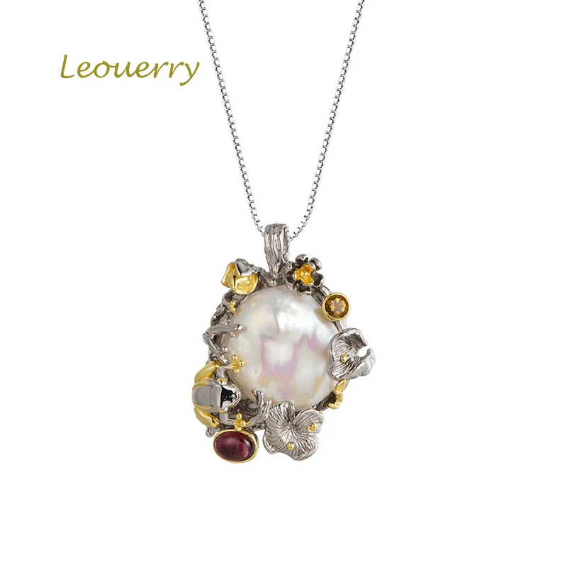 Leouerry Подвеска из стерлингового серебра 925 пробы с оригинальным жемчугом и