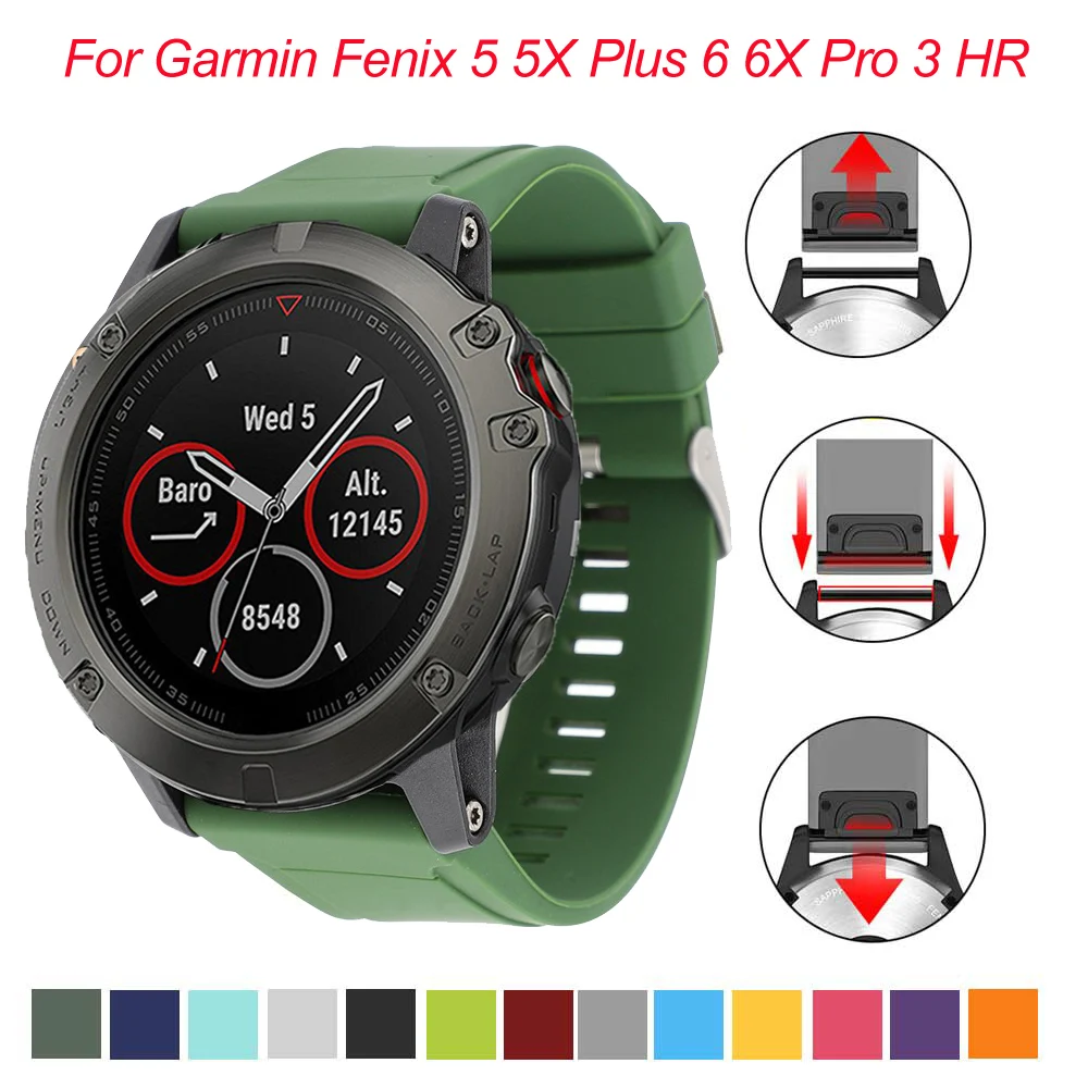 

26 22 мм силиконовый ремешок для наручных часов Garmin Fenix 6X 6 Pro 5X 5 Plus 3HR Forerunner 935 Quick Release, отлично подходит для лучезапястного сустава ремни Correa