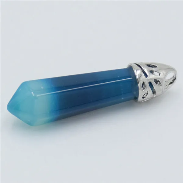 blue strips agates Шестиугольная колонна натуральный камень кристалл тигровый глаз белый кварц Pendentif кулон для женщин талисманы чакра чокер ожерелье ювелирные изделия - Окраска металла: blue strips agates
